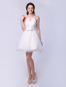 Robe de remise de diplôme A-ligne en ivoire plissé à licou