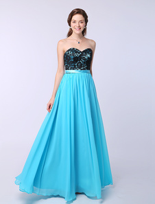 Robe demoiselle d'honneur en chiffon bleu plissé d'encolure en coeur