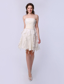 Robe de érémonie en chiffon de soie ivoire avec volant vertical