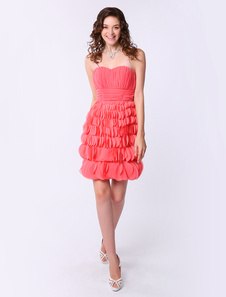 Robe de cérémonie bustier en mousseline de soie multicouche