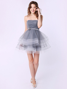 Robe de la rentrée A-ligne en tulle bustier avec fleur