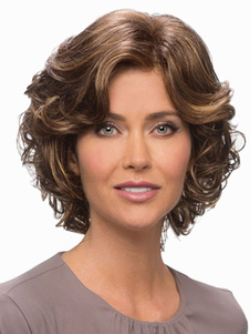 Perruque courte marronne ébouriffée en fibre frisée