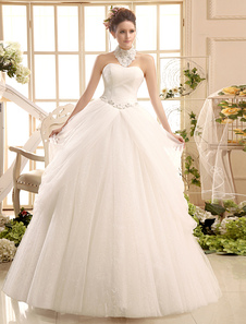 Robe de mariée en tulle ivoire avec applique longueur plancher