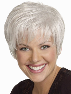 Perruque courte blanche en fibre de coupe boyish