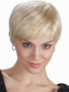 Perruque courte droite dorée claire en fibre de coupe boyish