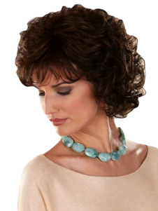 Perruque frisée courte marronne ébouriffée en fibre