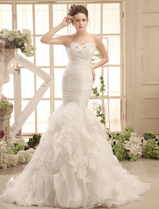 Robe mariage sirène en organza ivoire avec dentelle