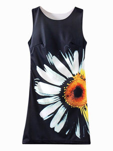 Robe droite mode en polyester imprimé fleuri