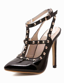 Chaussures à talon aigu en PU verni clouté