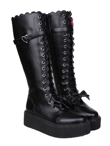 Chaussures lolita belles montantes en noir à plate-forme