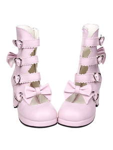 Chaussures lolita chic rose à plate-forme avec nœuds adorables