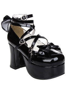 Chaussures lolita adorable en PU noir à plate-forme