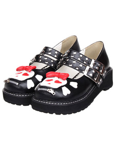 Chaussures lolita spéciales noir à plate-forme imprimées squelettes