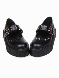 Chaussures lolita en PU noir à plate-forme avec cercles métalliques