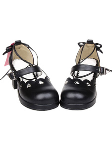 Chaussures lolita exquises en PU un peu creusé noir à plate-forme