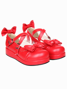 Chaussures lolita rouges à bout rond avec nœuds