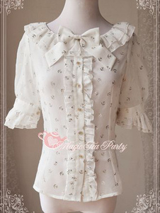 Chemisier lolita en chiffon unicolore avec noeud