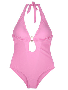 Bikini d'une pièce en lycra unicolore avec oeillets à dos décolleté