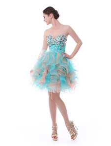 Robe courte de cérémonie en satin d'encolure en coeur avec strass magnifique