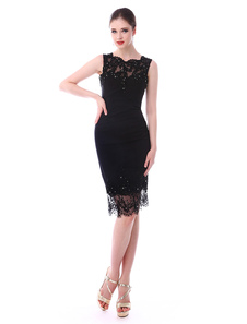 Robe de cocktail en satin de soie stretch noir avec paillettes