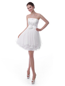 Mini robe de diplôme bustier en chiffon ivoire avec plissement devant