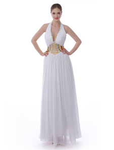 Robe de soirée A-ligne en chiffon blanc avec plissement à licou