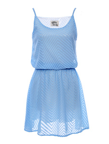 Mini robe en chiffon bleu unicolore à bretelles et zigzags