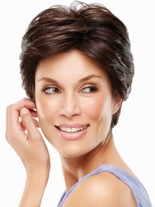 Perruque courte ébouriffée en fibre marrone frisée