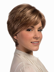 Perruque courte ébouriffée en fibre marronne claire