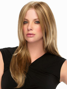 Perruque longue droite en fibre marronne claire