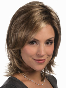 Perruque chic moyenne marronne claire ébouriffée en fibre