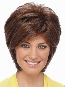 Perruque parfaite courte brune foncée ébouriffée et frisée