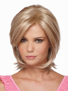 Perruque courte droite d'or ébouriffée en fibre