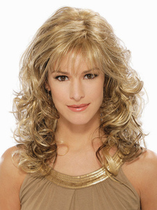 Perruque moyenne d'or ébouriffée en fibre avec frange