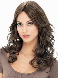 Perruque frisée longue marronne ébouriffée en fibre