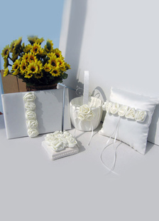 Ensembles des articles de mariage en satin blanc avec rose