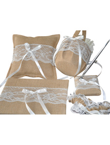 Ensembles des articles de mariage en marron clair avec dentelles blanches