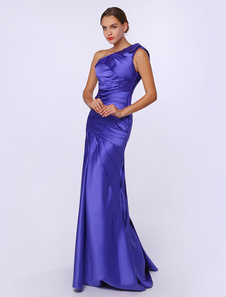 Robe mère de mariés sirène en satin violet foncé à une épaule