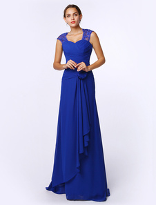 Robe mère de mariés en chiffon bleu royal avec perles