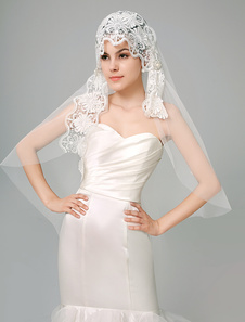 Voile à doights d'une couche en tulle avec dentelle