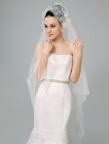 Voile à doights mode d'une couche en tulle brodé de fleur