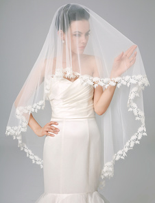 Voile de valse d'une couche en tulle brodé avec dentelle