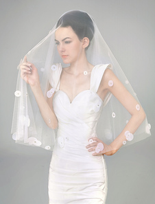 Voile à coude d'une couche en tulle avec strass et dentelle brillantes