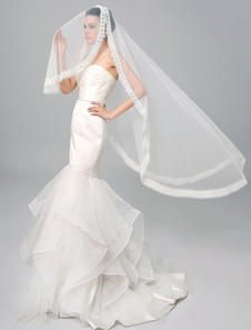 Voile de valse magnifique de 2 couches en tulle brodé forme de cascade