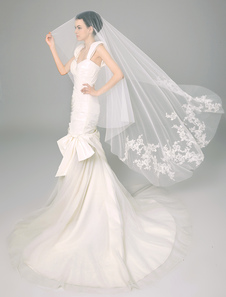 Voile chapelle magnifique d'une couche en tulle avec applique