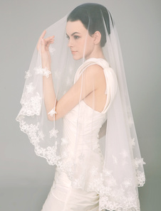 Voile à coude d'une couche en tulle avec fleur brodée