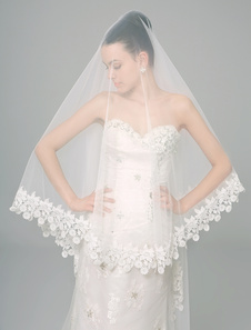 Voile chapelle une couche en tulle brodé forme de cascade