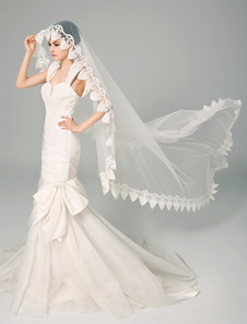 Voile chapelle d'une couche en tulle brodé avec dentelle