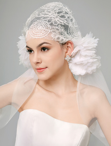 Voile à doights d'une couche en tulle avec grandes fleurs