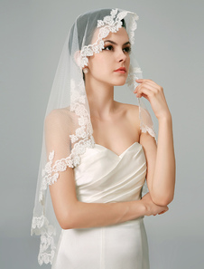 Voile à coude une couche en tulle brodé avec dentelle